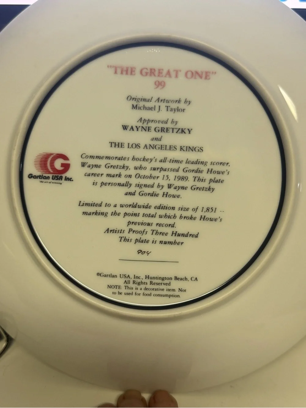 Wayne Gretzky Gordie Howe Signed Plate Gartlan USA The Great One LA Kings 904